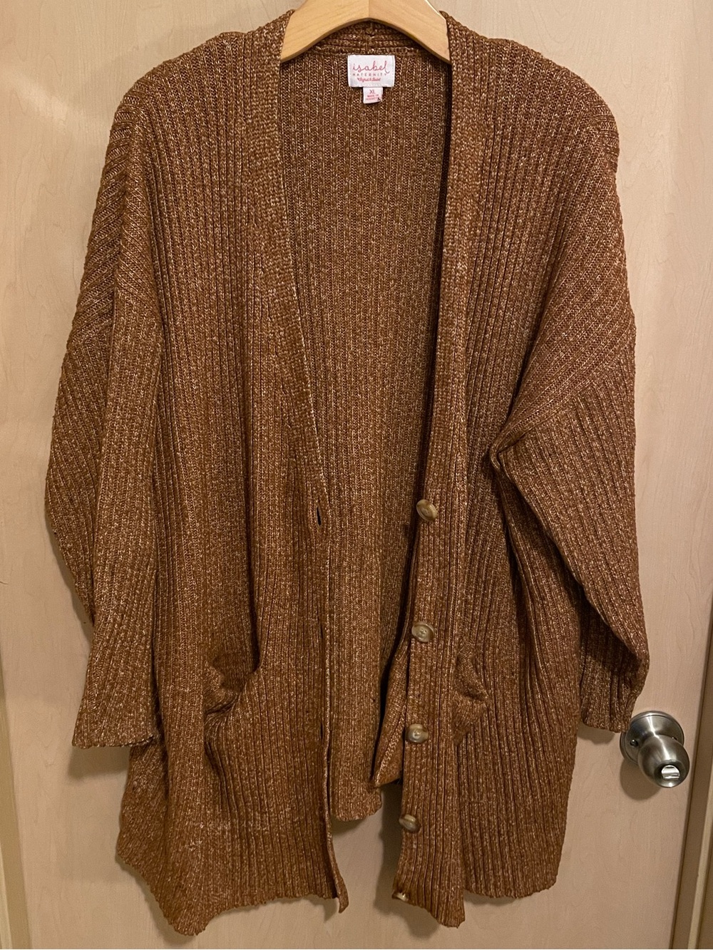 Maternity Rust Brown Ribbed Button-Front Cardigan - Picture 2 of 6